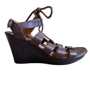 Naturalizer Onward Strappy Lace Up Wedge Sandals Women's Size 5 Brown Leather
